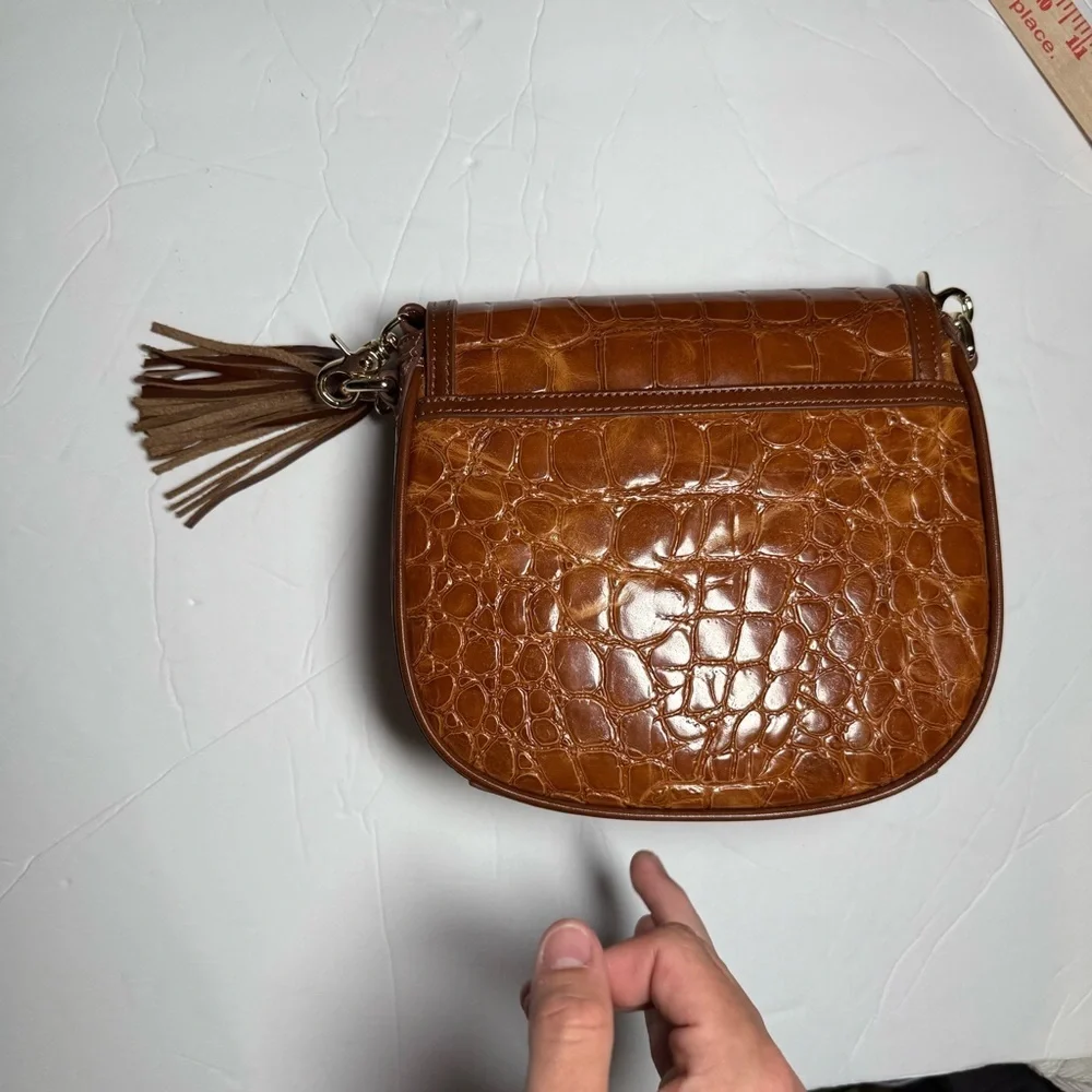 Brahmin Mini Sonny Saddle Bag in Tan Gustavo Brown Crocodile Crossbody